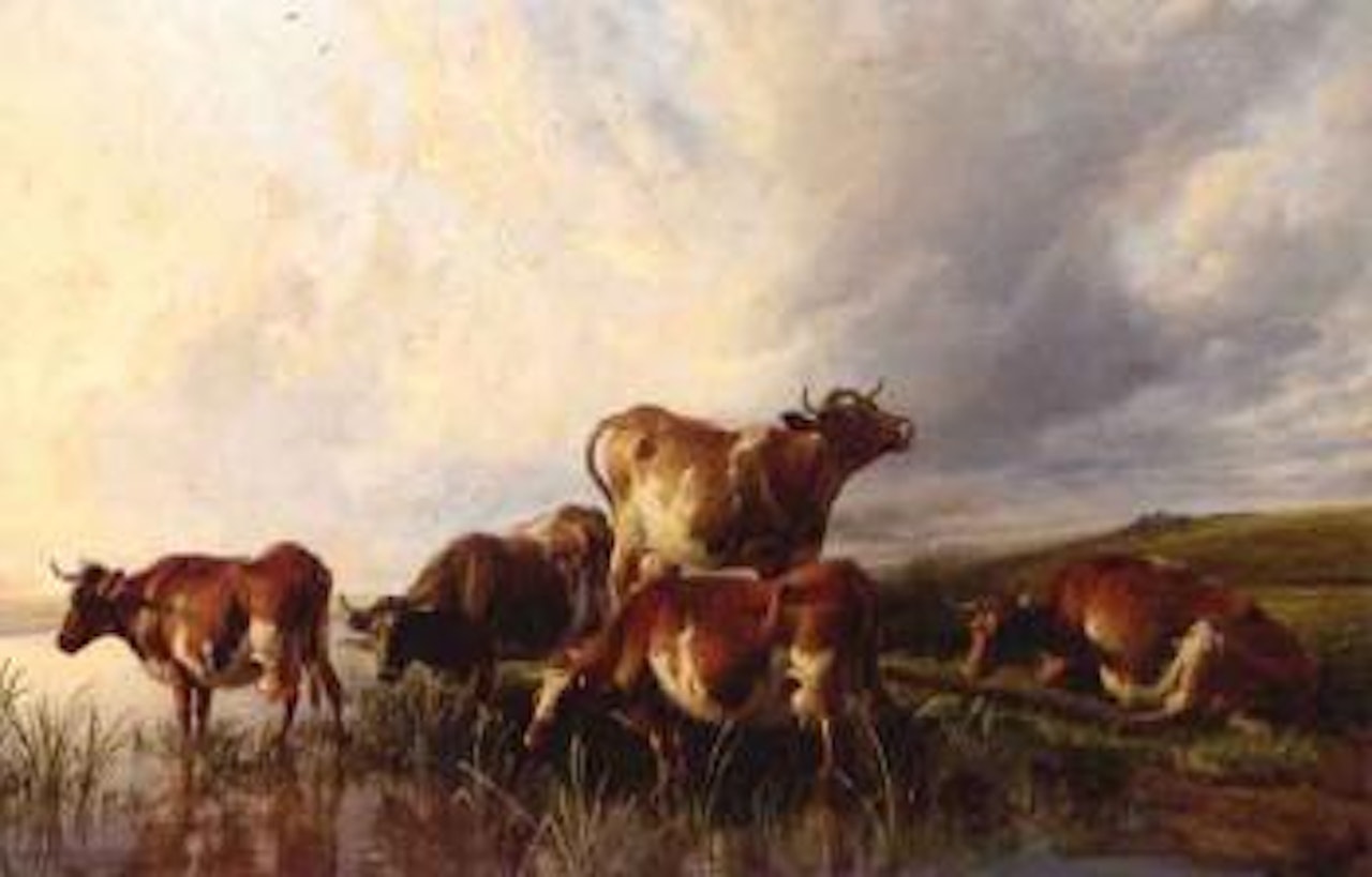 Cattle watering by Thomas Sidney Cooper