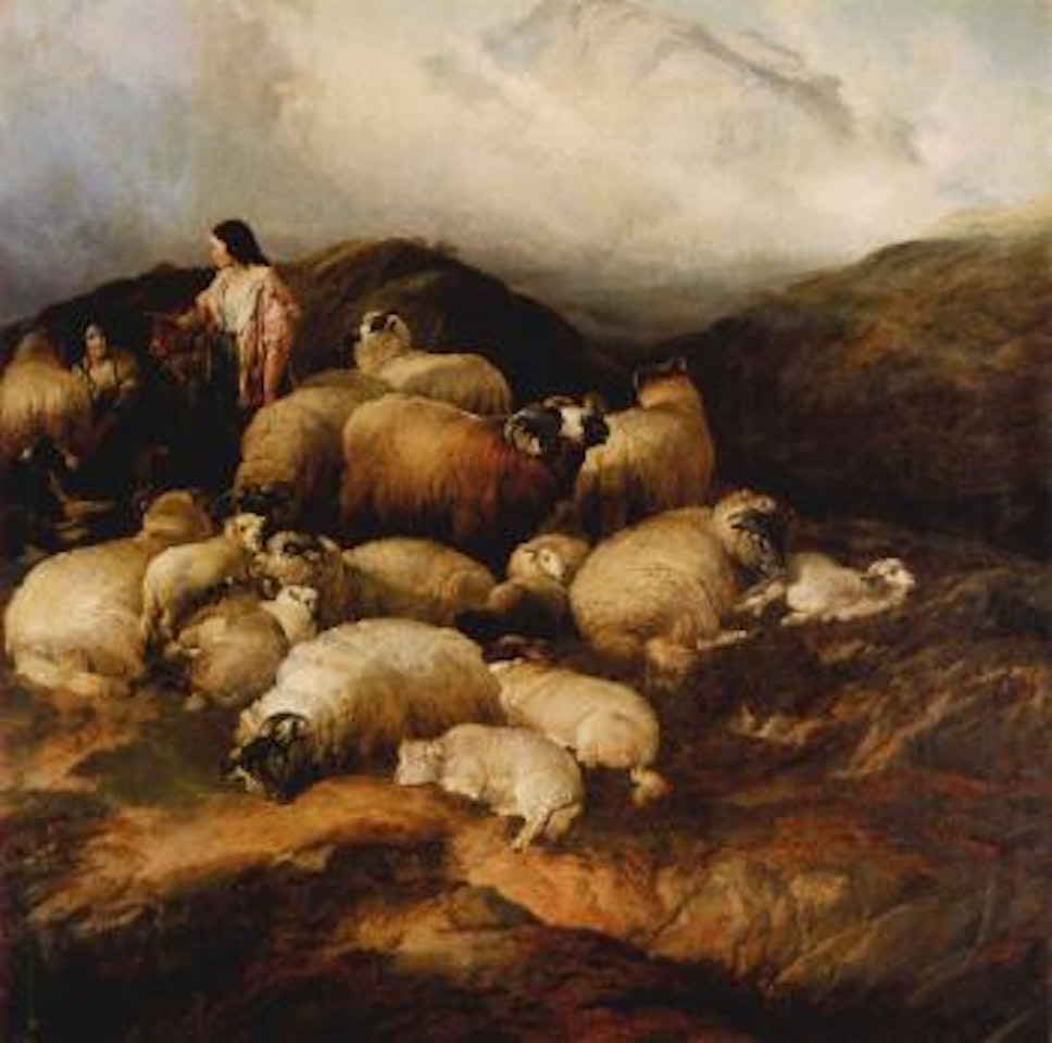 Snowdon, peasants and sheep by Thomas Sidney Cooper