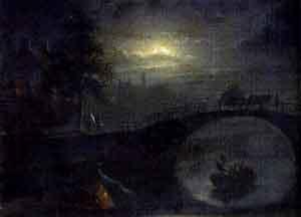 River barge by moonlight. River bridge by moonlight by Petrus van Schendel