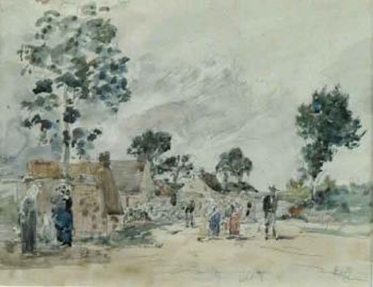 Paysans et maisons aux environs de Camaret by Eugène Boudin