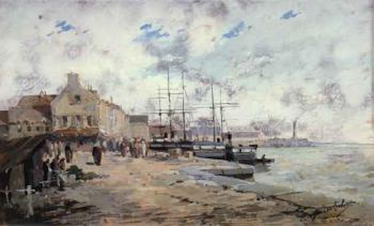 Scene de port en Normandie by Eugene Galien-Laloue