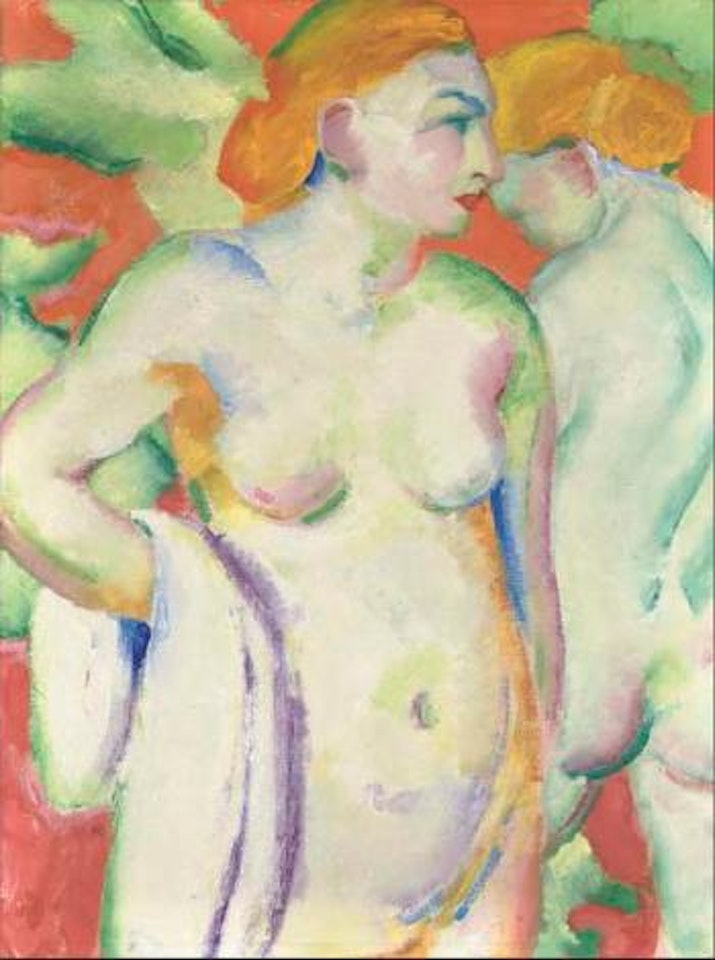 Two nudes on red background by Franz Marc