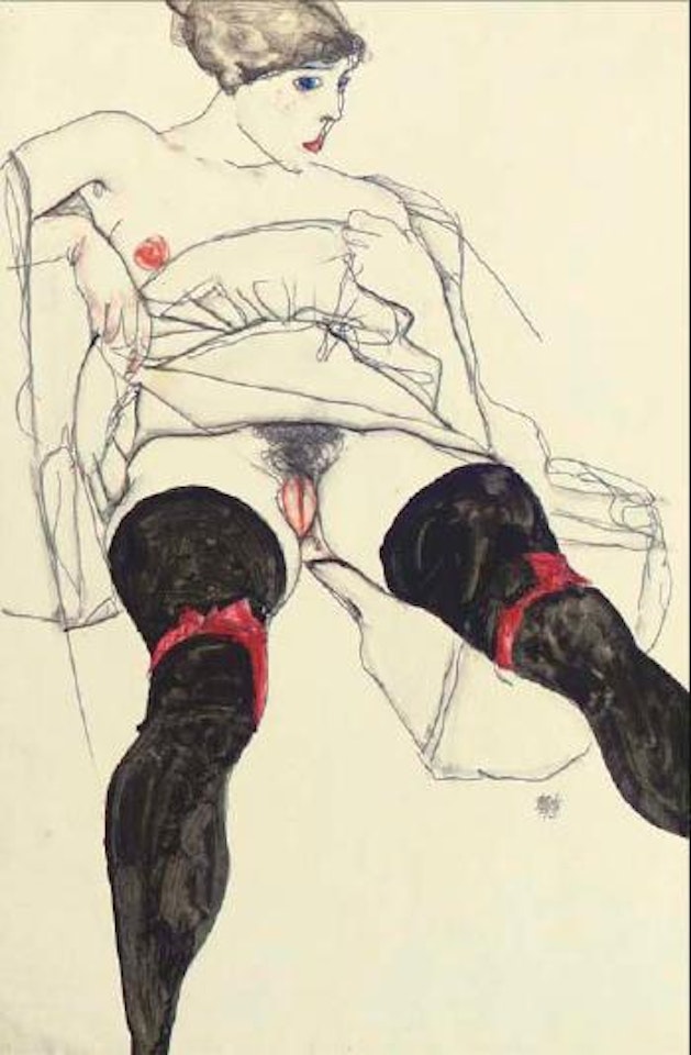 Reclining nude with black stockings by Egon Schiele