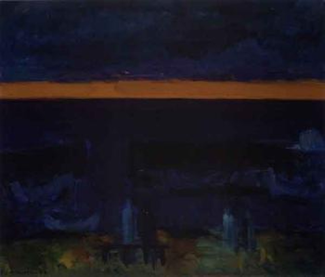 Sunset over the sea with figures in foreground by Samuel Joensen-Mikines