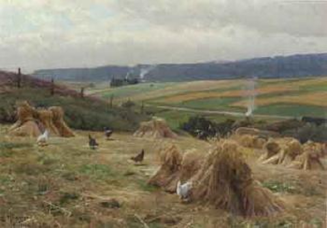 Harvest in drying in field, Alling near Ry by Peder Mork Monsted