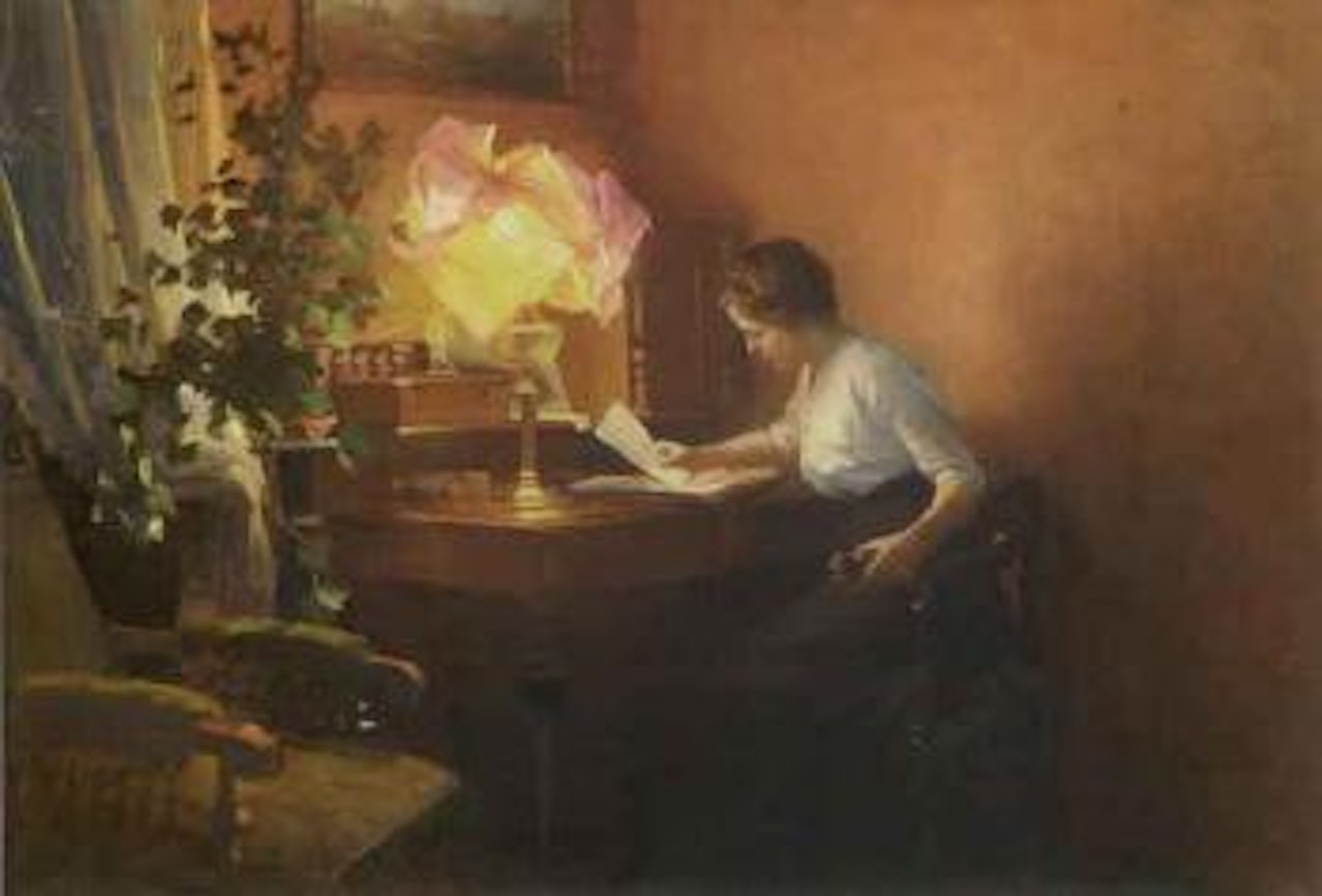 Reading by lamplight by Even Ulving
