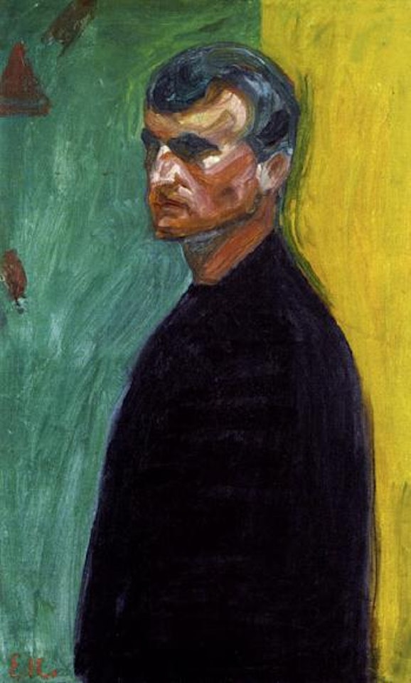 Self-portrait against two coloured backgrounds by Edvard Munch