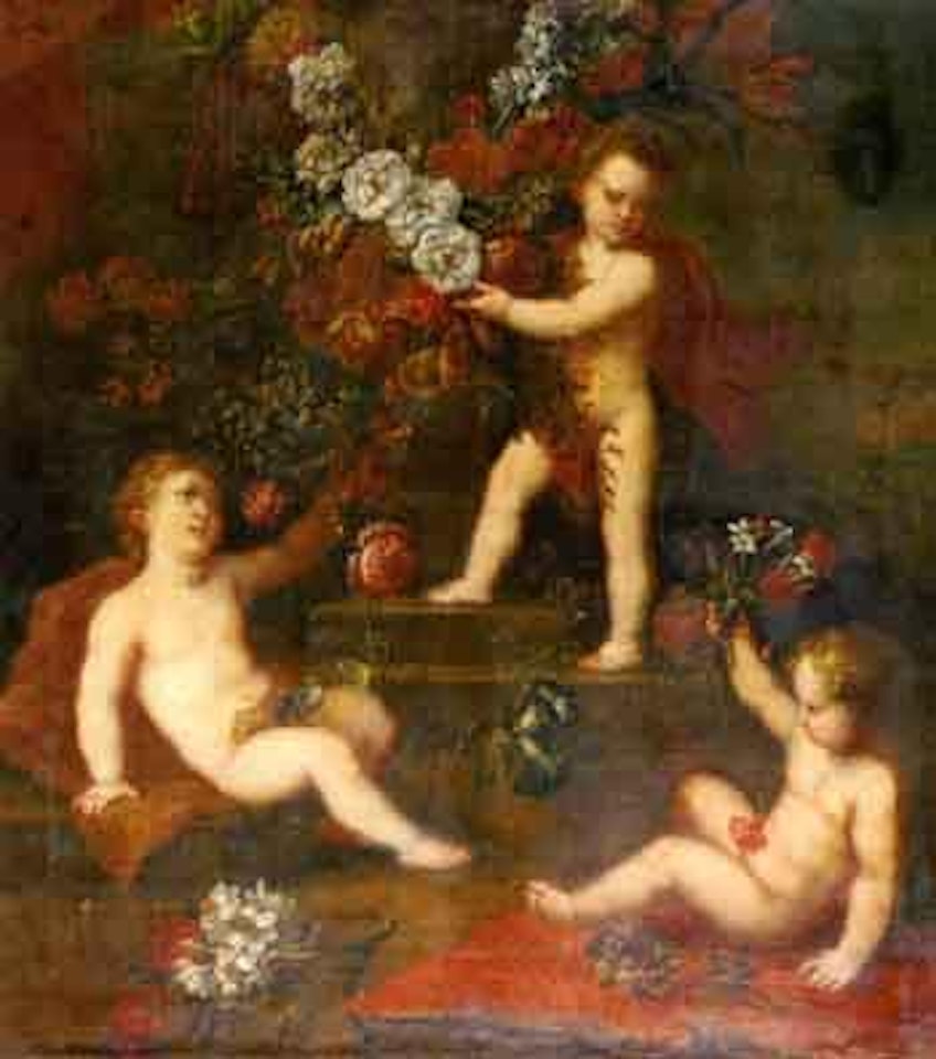 Mythological scene with a King's daughter, Hercules and putto by Italian School