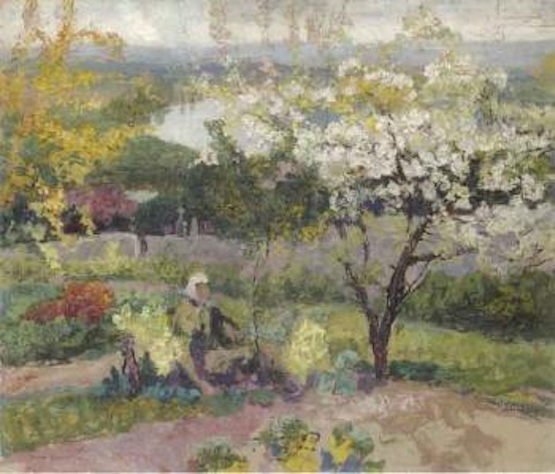 Sous le poirier en fleurs by Victor Charreton