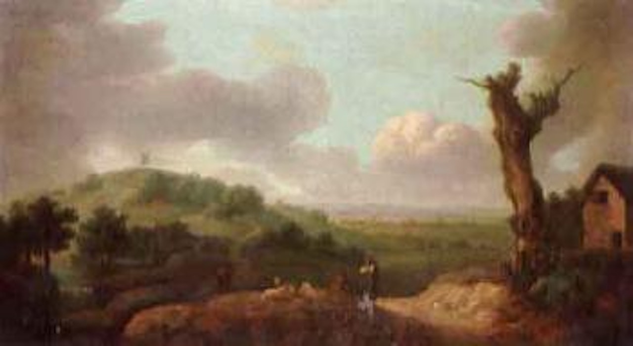 Extensive landscape with farmers and sheep by Thomas Gainsborough