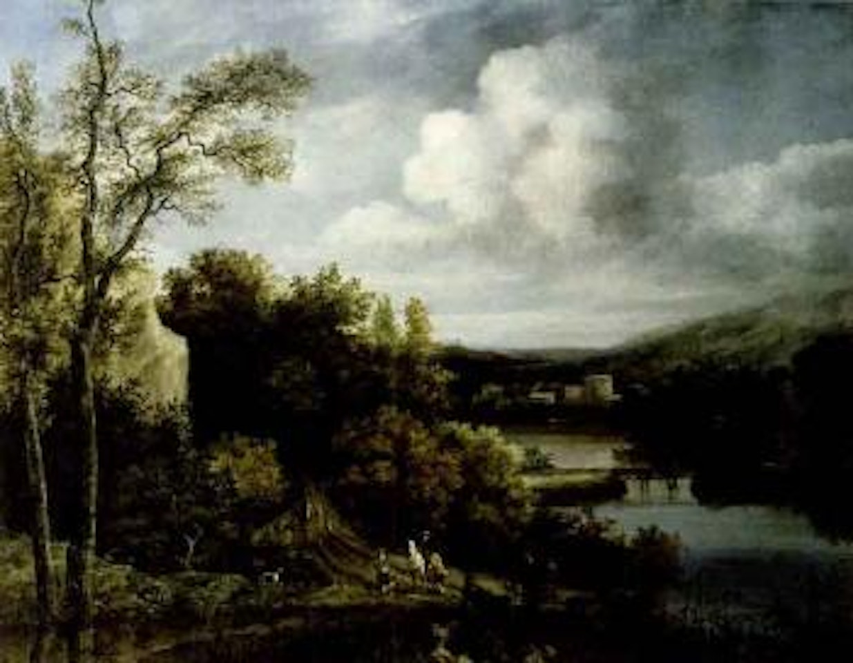 Extensive river landscape by Dutch School