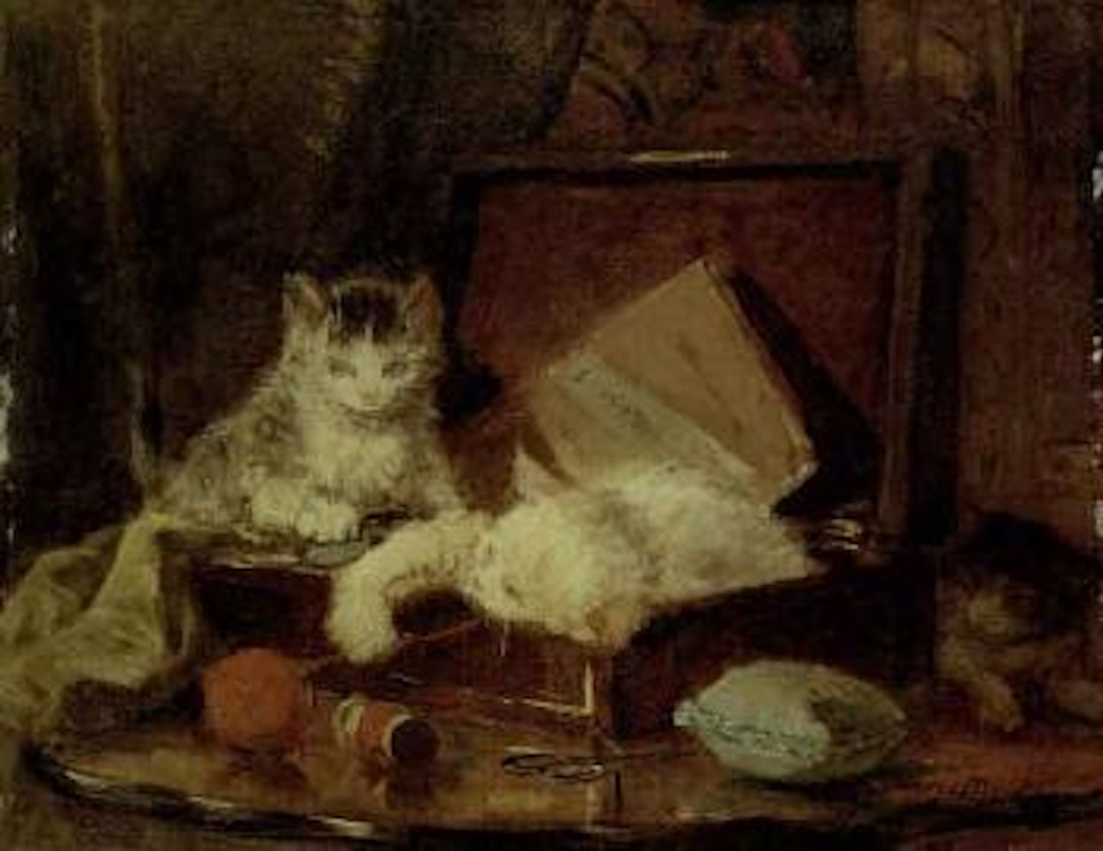 Kittens playing by Henriette Ronner-Knip