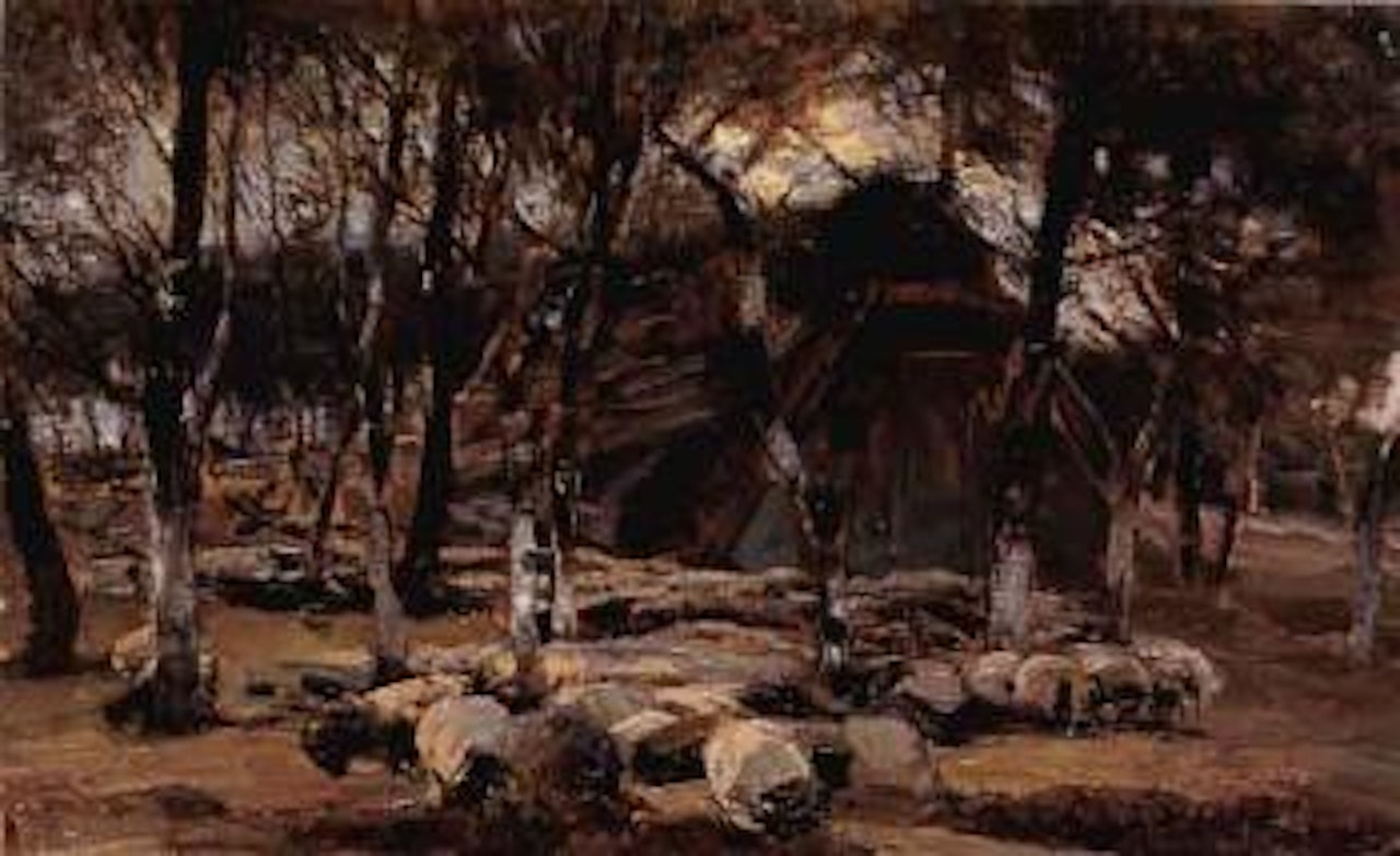 Heath landscape with hut by Heinrich von Zugel