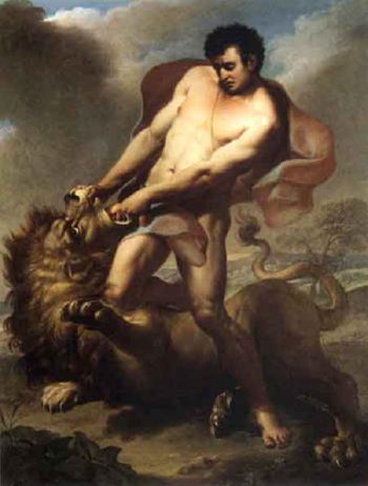 Hercules and the nemean lion by Italian School
