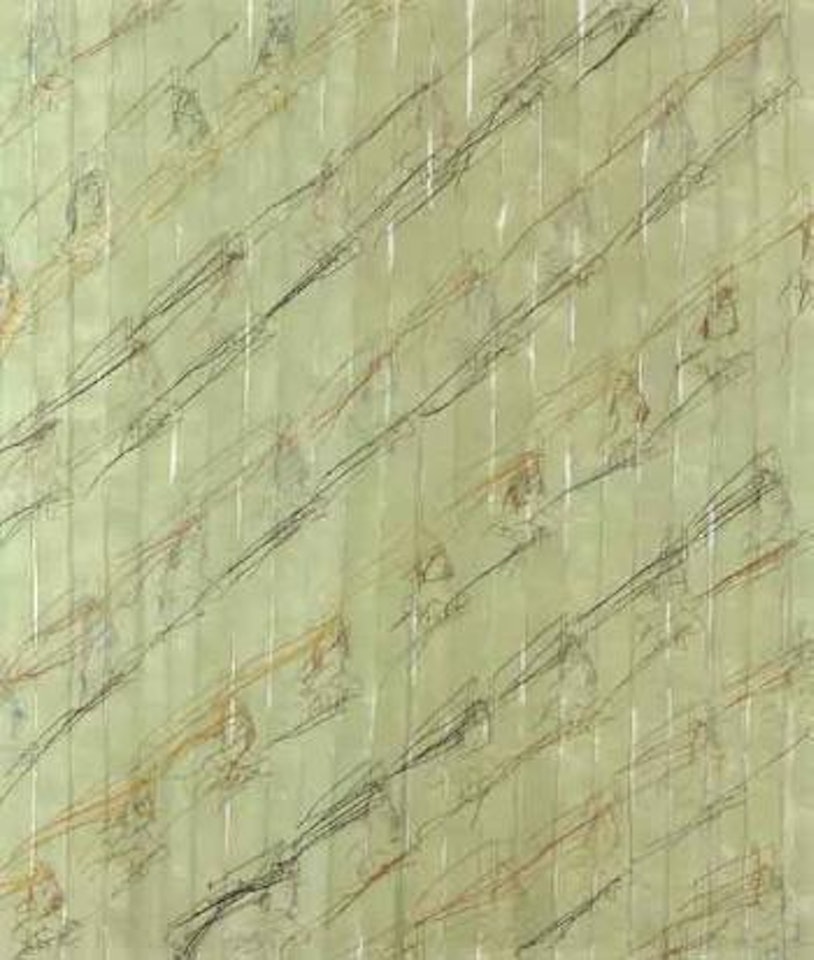 Toile verte rayee by Ghada Amer