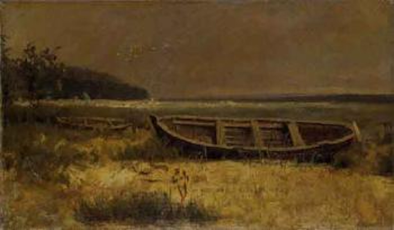 Fishing boats on lakeshore by Max Slevogt