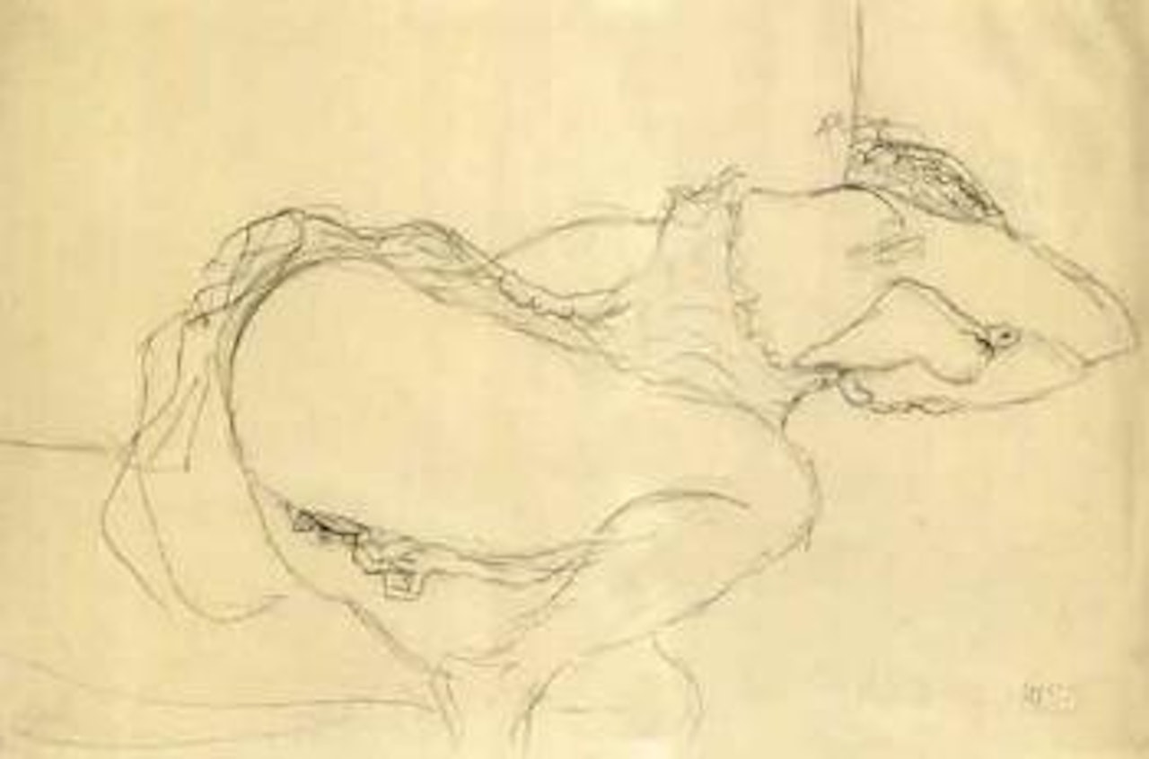 Semi-nude, arm covering her face by Gustav Klimt