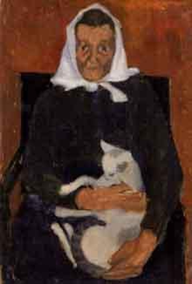 Seated woman holding a cat by Broncia Koller-Pinell