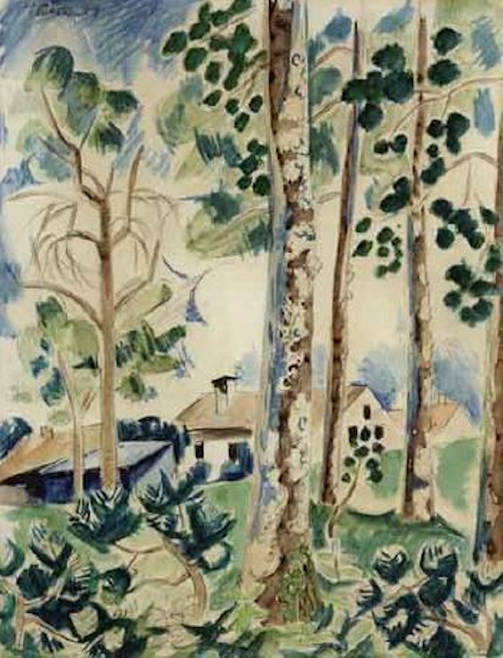 Houses behind trees by Max Pechstein