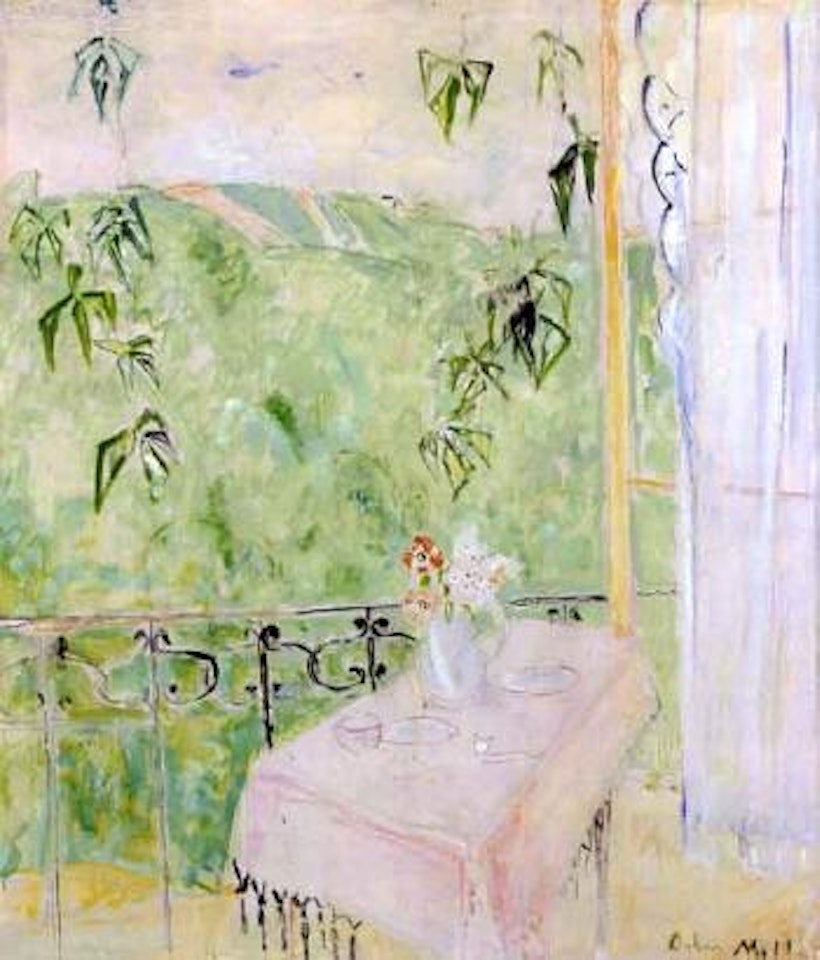 Balcony with grapevine and anemones by Oskar Moll