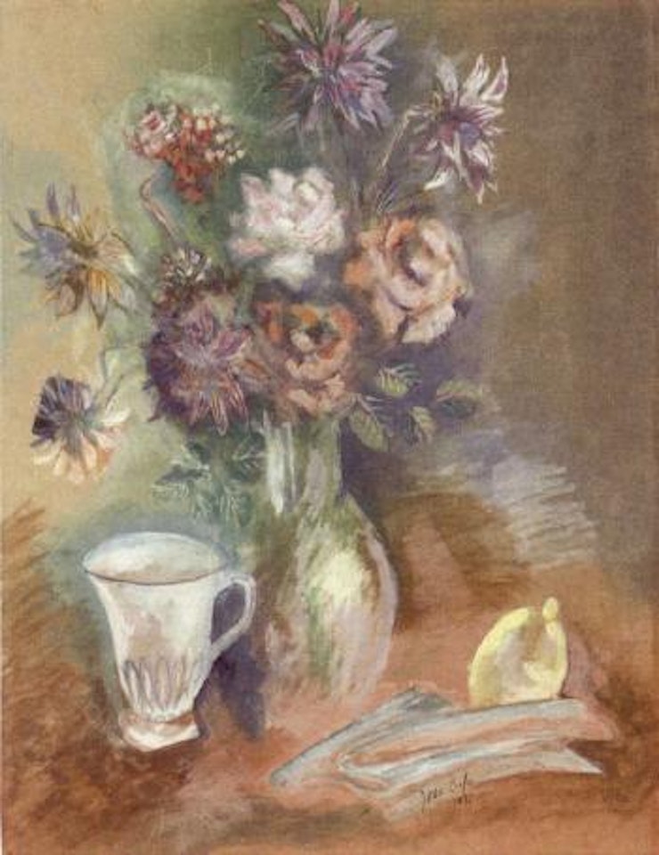 Bouquet et fleurs a la tasse blanche by Jean Dufy
