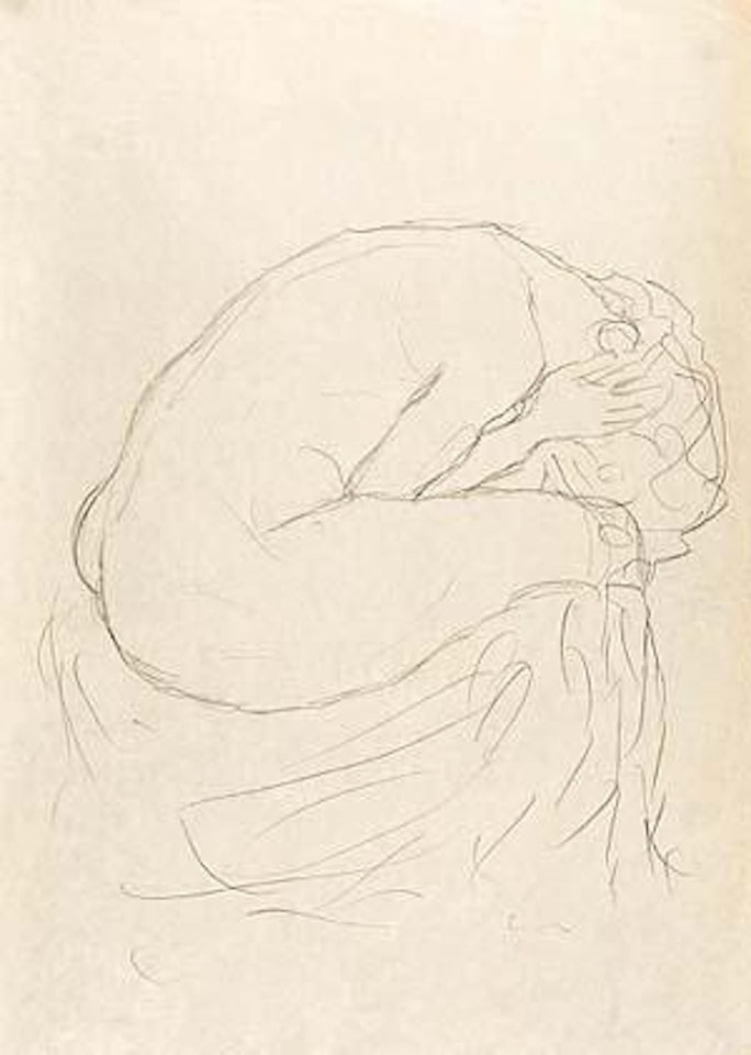 Nude squatting, facing right by Gustav Klimt
