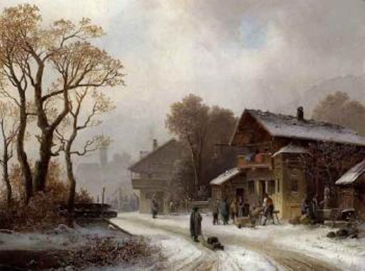 Village landscape in winter by Anton Doll