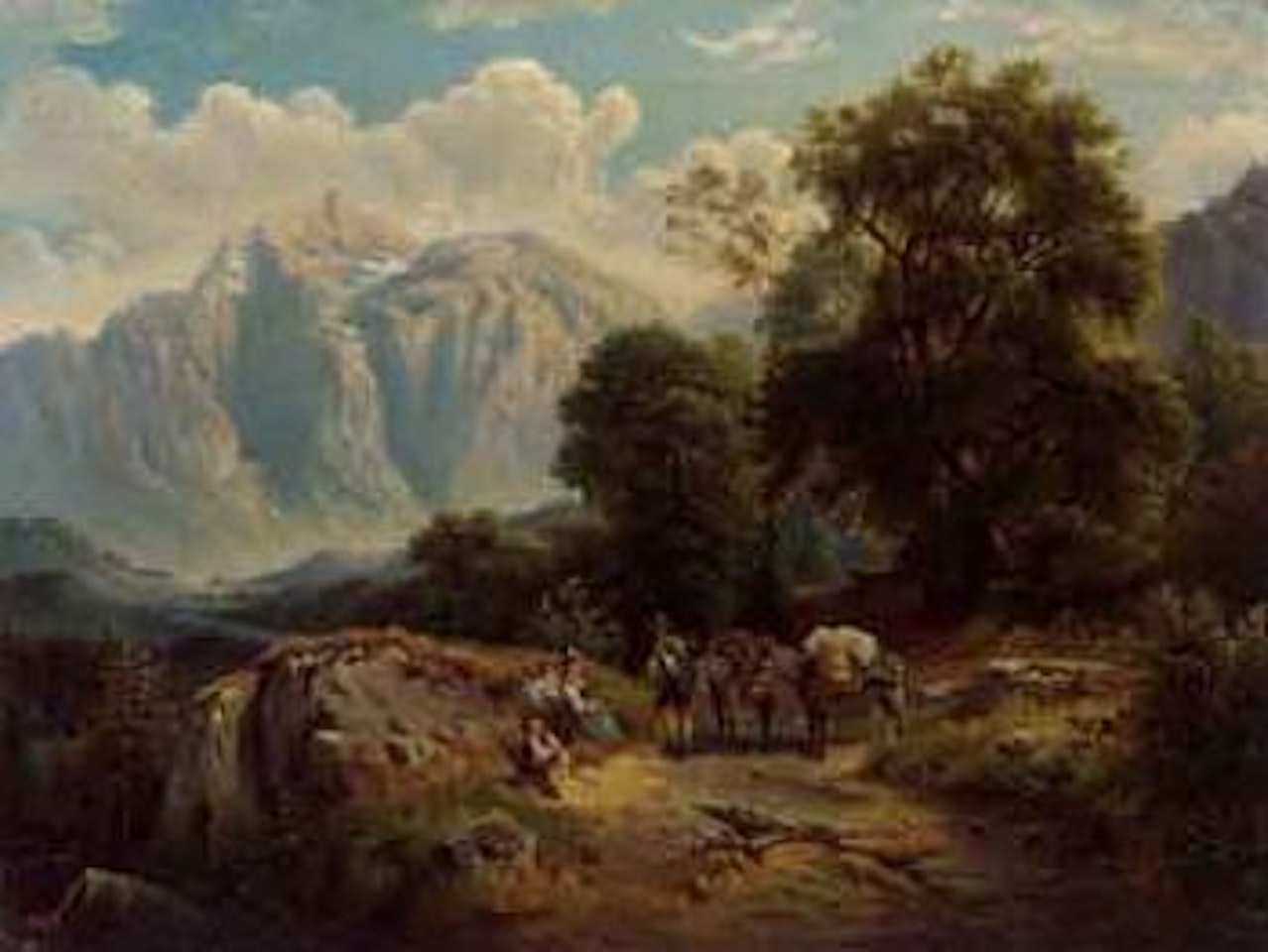 Mountain landscape with buildings by Theodor von Hörmann