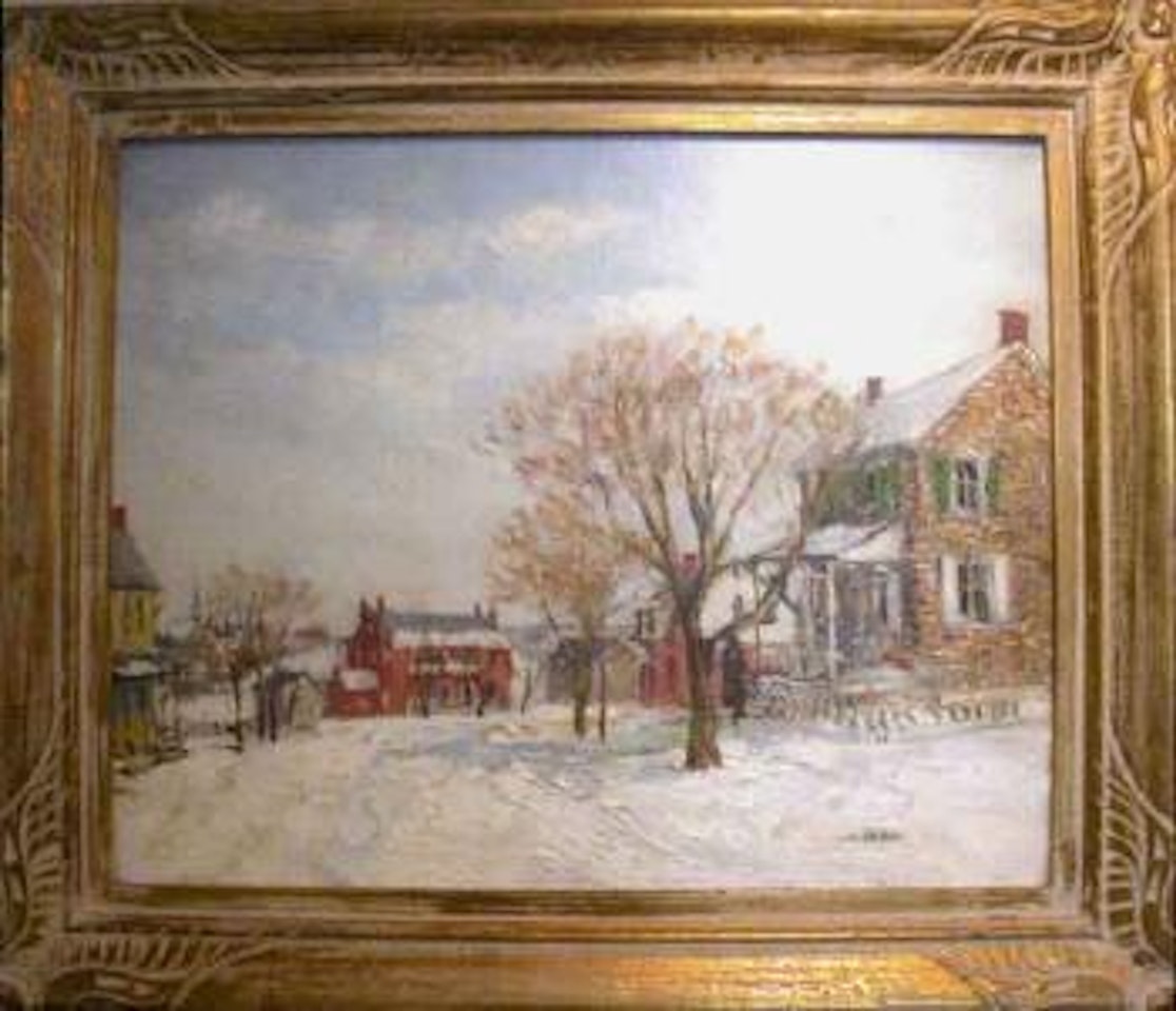 Snow scene of town by Walter Emerson Baum