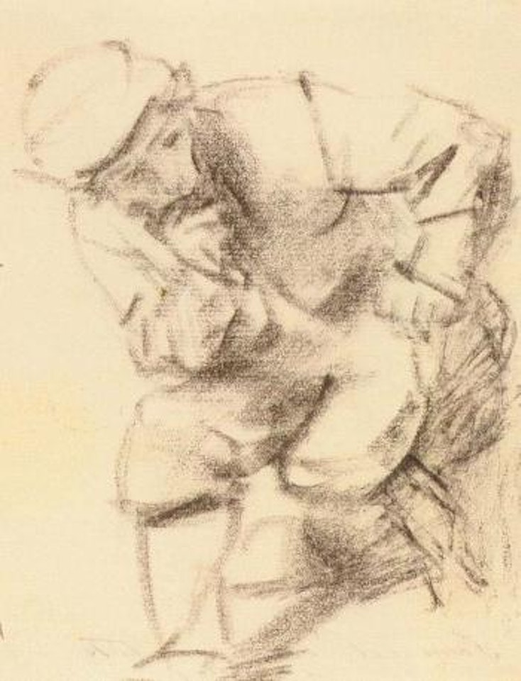 Seated man leaning forwards by Attributed to Rembrandt Harmensz van Rijn