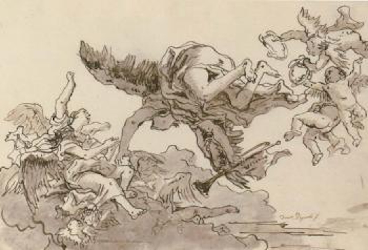 Fame with angels and putti with wreaths by Giovanni Domenico Tiepolo