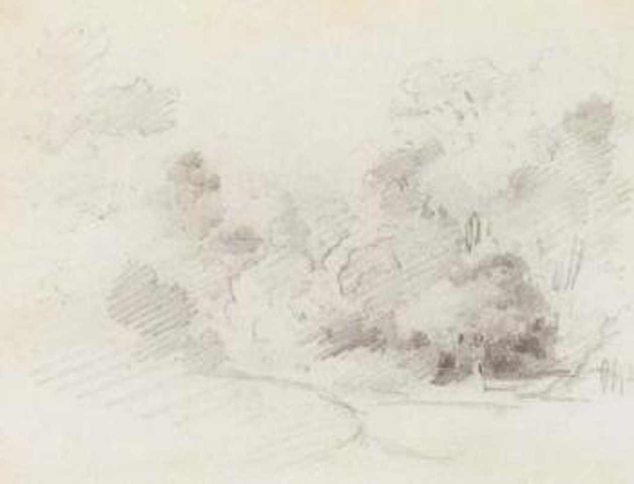 Wooded landscape with figure. Studies of a doorway, bridge and figure by Camille Pissarro