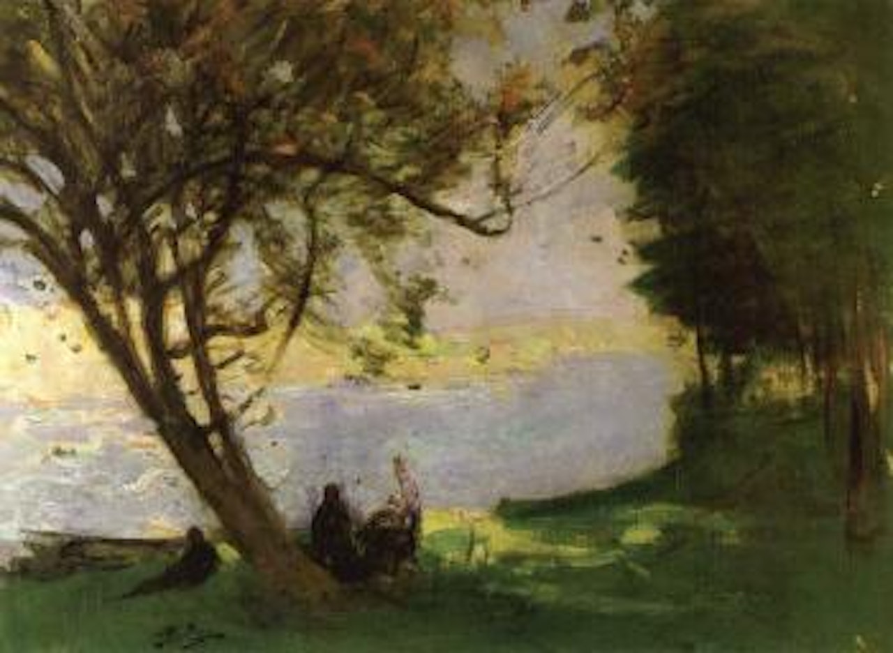 Personnages au bord de lac by Pierre Eugène Montezin