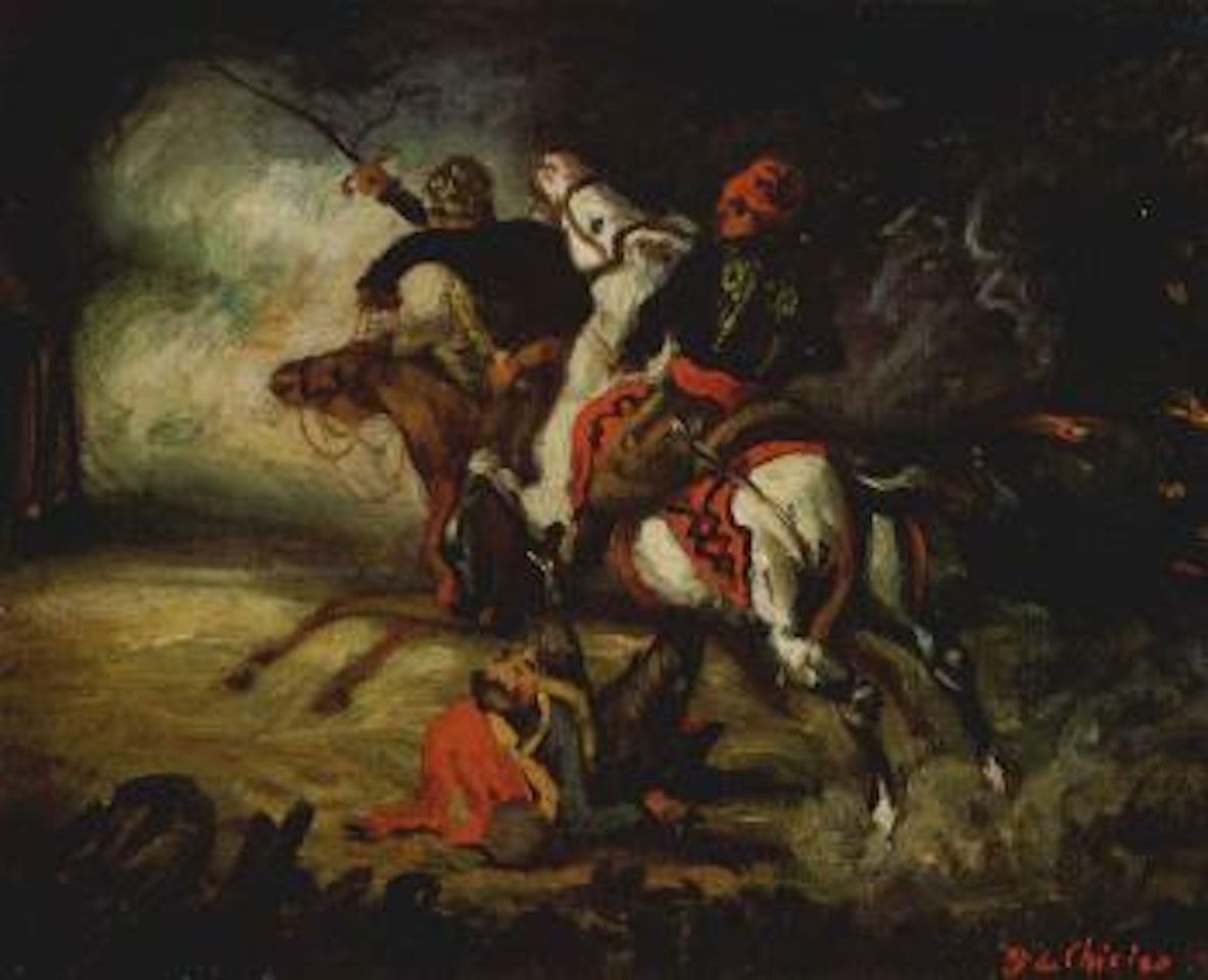Men on horseback in battle by Giorgio de Chirico