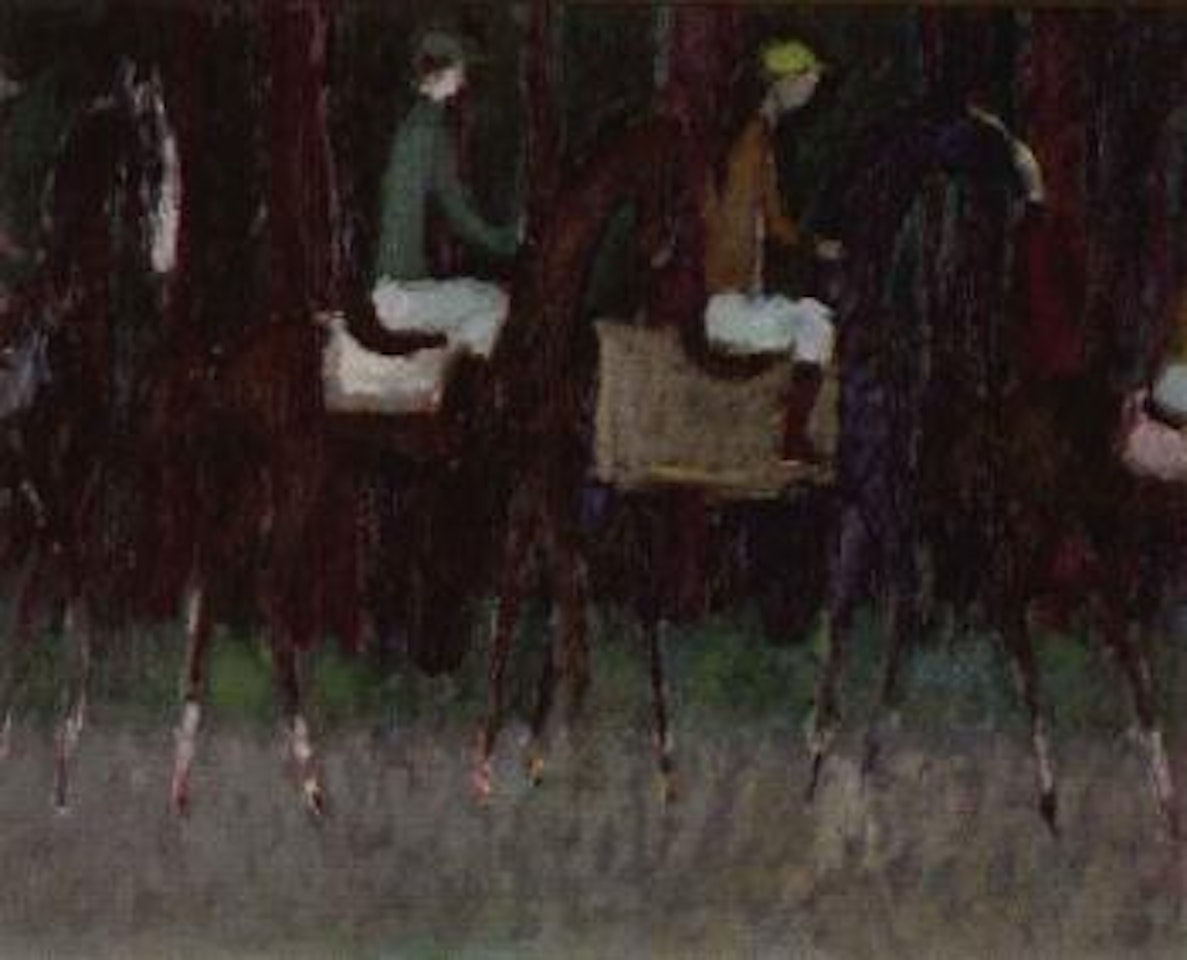Horses and riders on path by Jean-Pierre Cassigneul