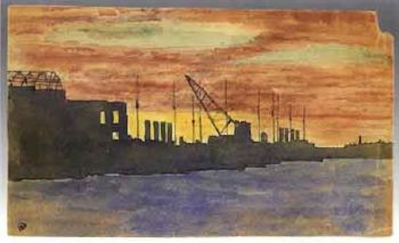 La Neva, nuit blanche devant les chantiers navals by Mstislav Valerianovich Dobuzhinsky