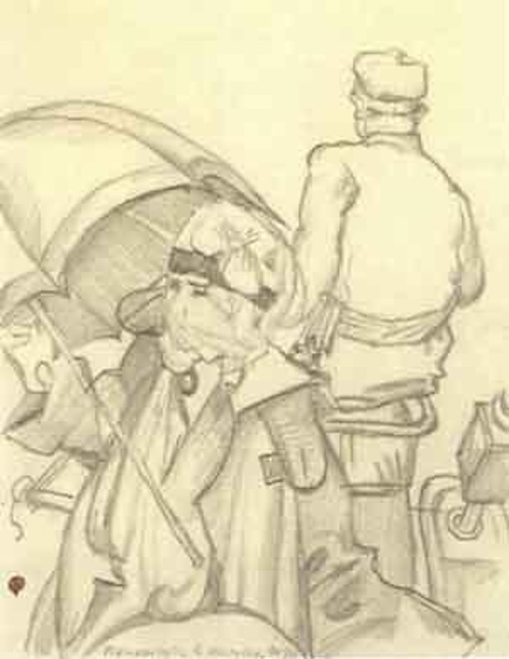 Madame Korovina en voyage, Taroussa by Mstislav Valerianovich Dobuzhinsky