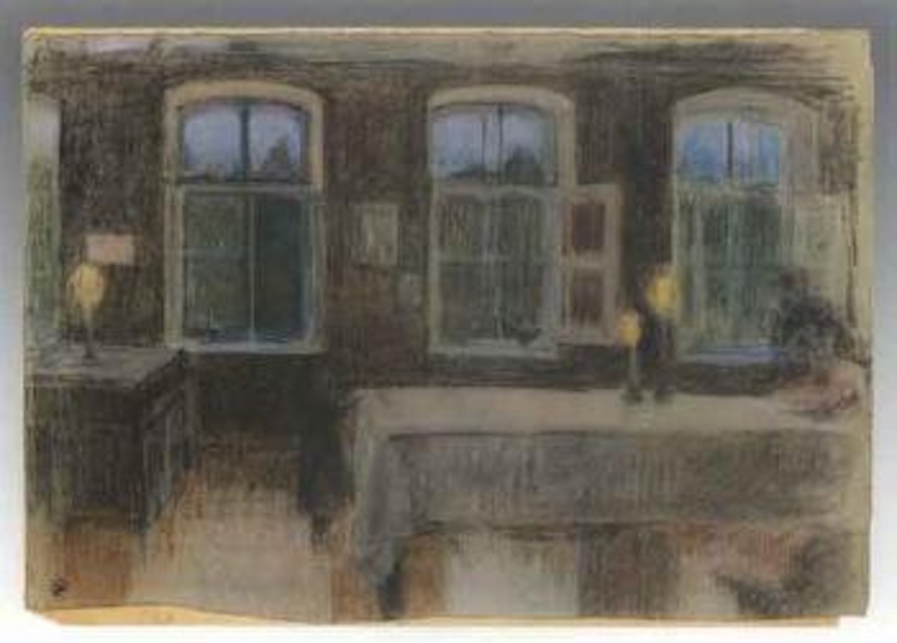 Malaia Ijora, la salle a manger au crepuscule, Russie by Mstislav Valerianovich Dobuzhinsky