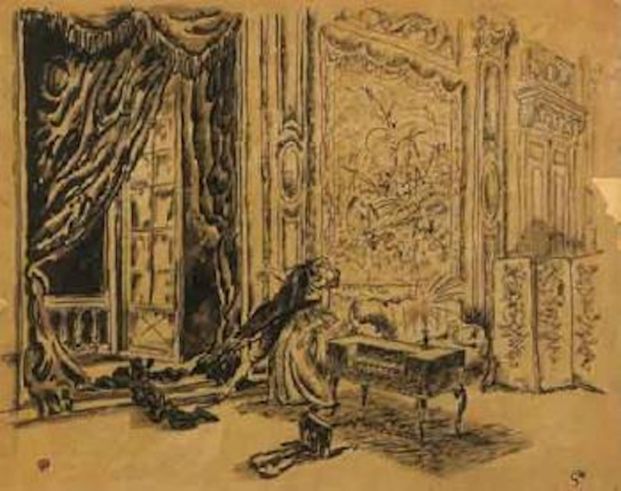 Le baiser, la Dame de Pique, Kaunas by Mstislav Valerianovich Dobuzhinsky