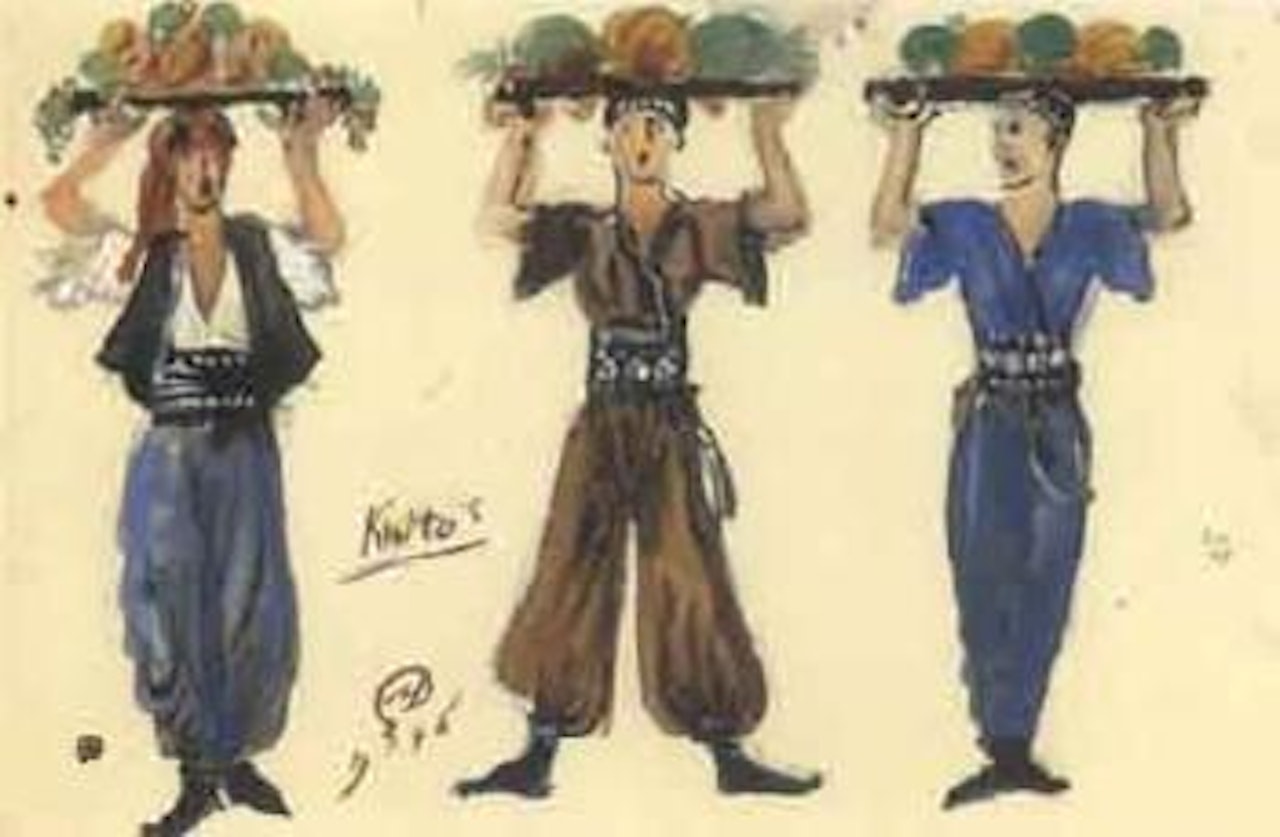 Etude de trois costumes pour Saadar, Fox Hall Ballet by Mstislav Valerianovich Dobuzhinsky