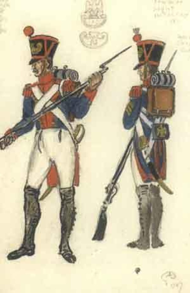 Projets de costumes pour officiers et grenadiers, Guerre et Paix by Mstislav Valerianovich Dobuzhinsky