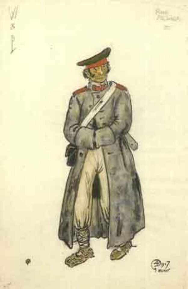 Projets de costumes pour les soldats et les prisonniers, Guerre et Paix by Mstislav Valerianovich Dobuzhinsky