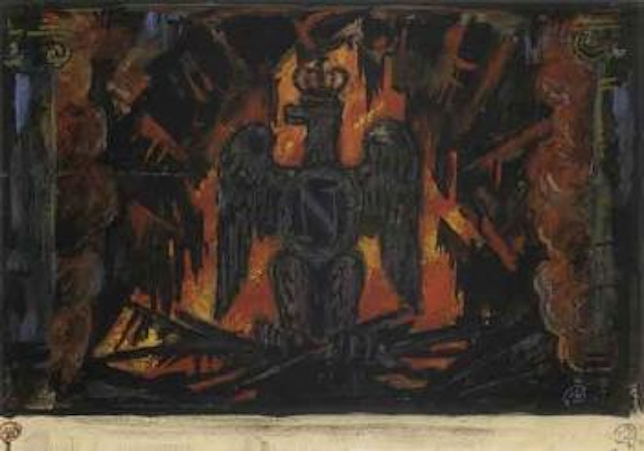 Rideau d'avant scene, la guerre, pour Guerre et Paix by Mstislav Valerianovich Dobuzhinsky