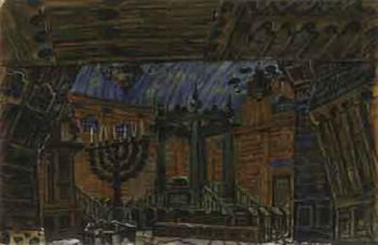 La synagogue, Dibbouk, City Centre Opera, New York by Mstislav Valerianovich Dobuzhinsky