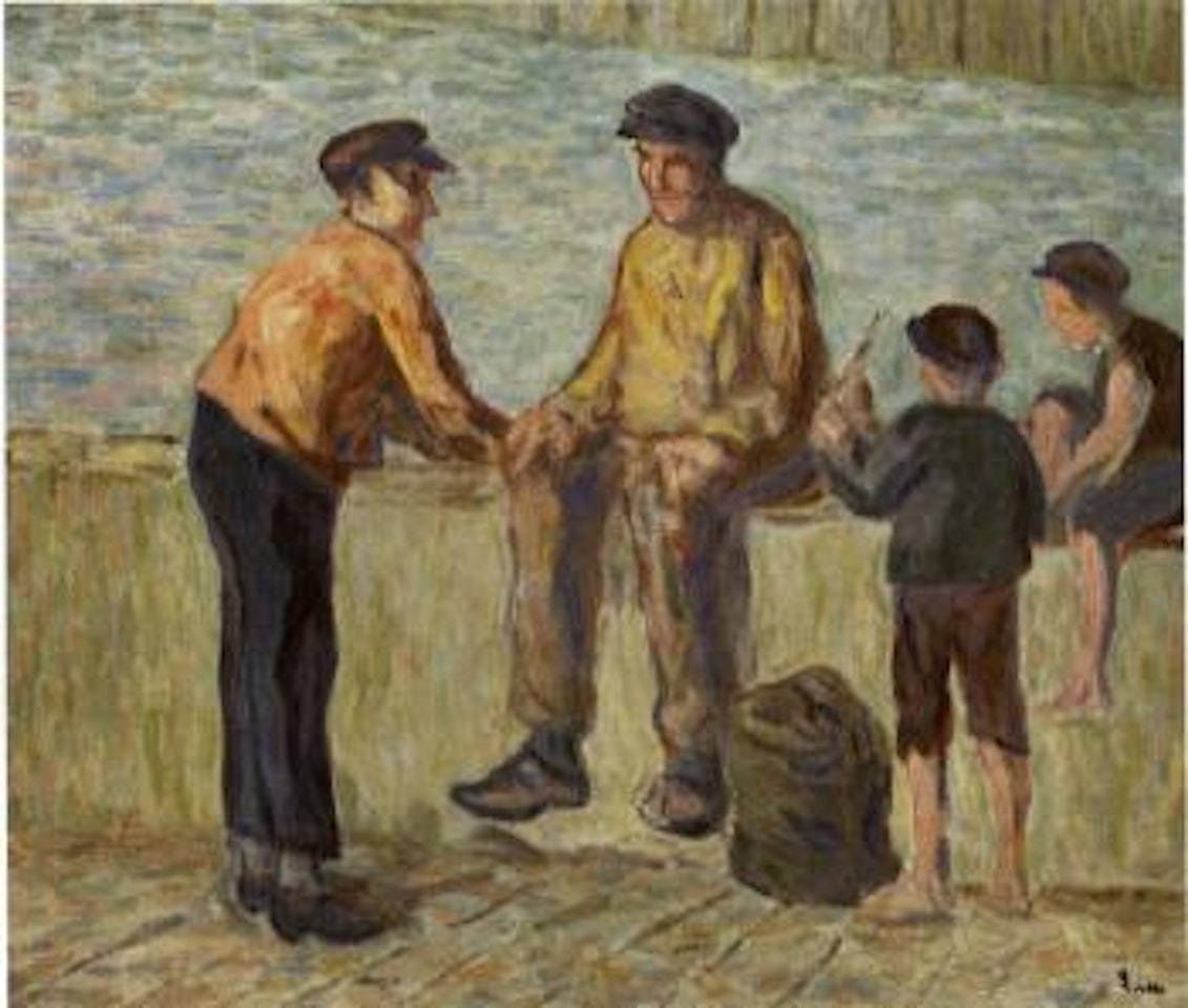 Honfleur, pecheurs et enfants sur le quai by Maximilien Luce