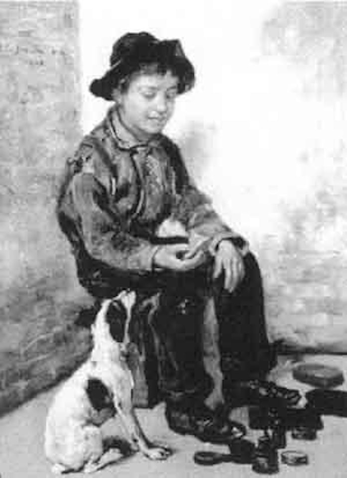 Shoe shine boy with dog by John George Brown