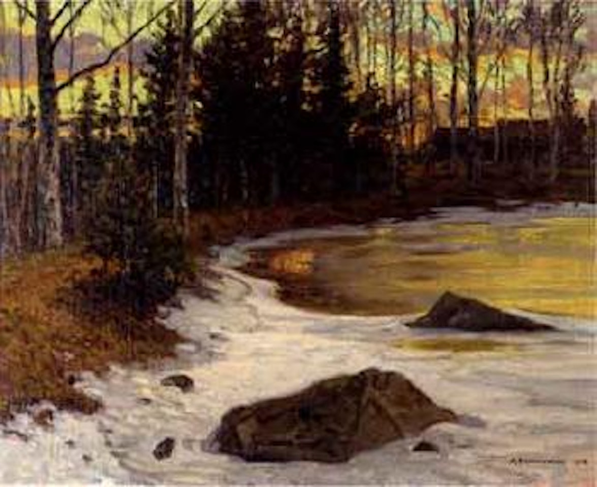 Early spring landscape in evening glow by Anshelm Schultzberg