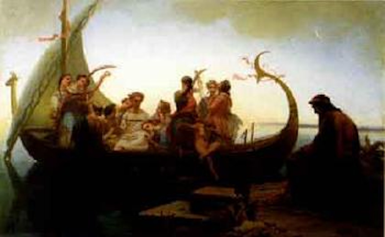 Figures in boat by English School