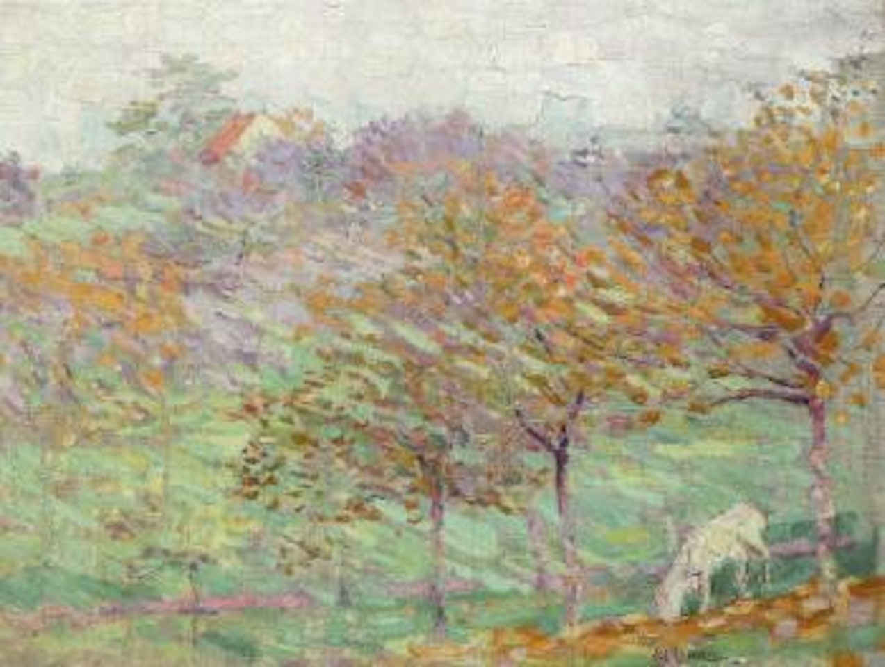 Artist home, Uccle, Belgium, with orchard, summer by Joseph Raphael
