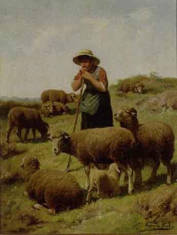 Shepherdess and her flock by Frans de Beul